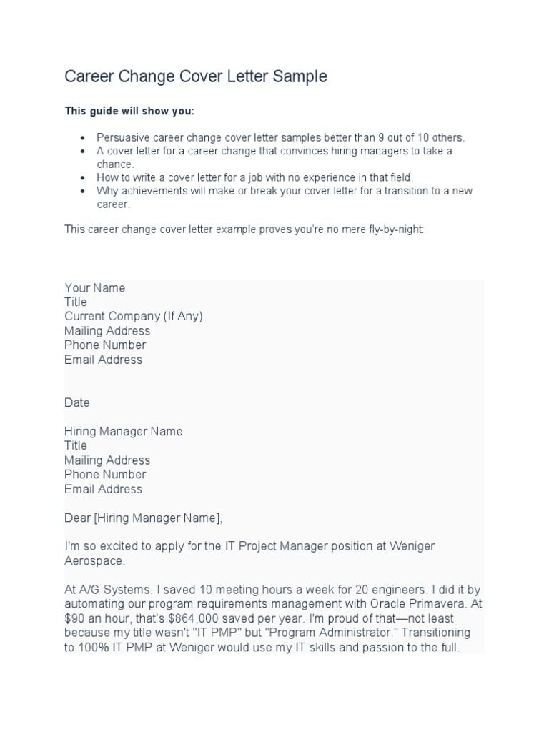 Effective Career Change Cover Letter Guide | PDF | Career & Growth ...