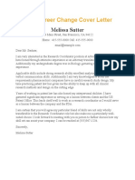 Sample Career Change Cover Letter: Melissa Sutter