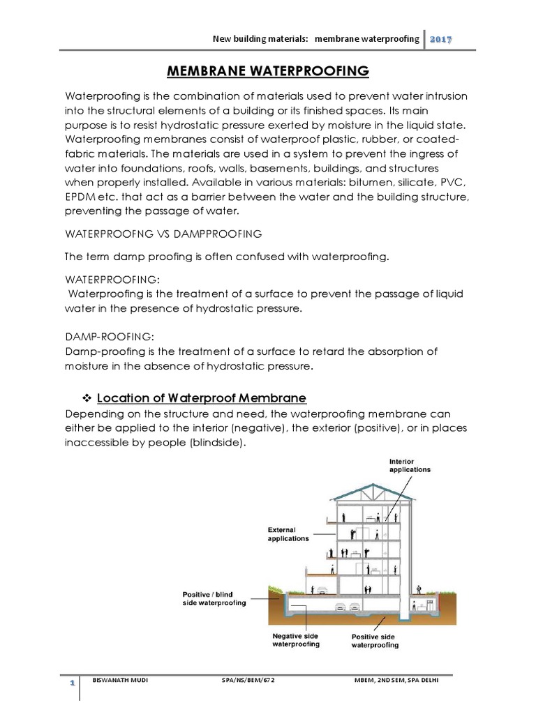 Membrane Waterproofing: Location of Waterproof Membrane | PDF ...