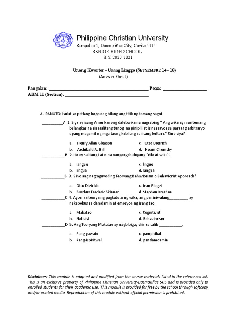 Answer Sheet KP Week 1 | PDF