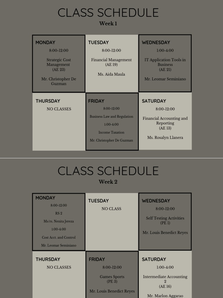 Bsa Second Year Class Schedule PDF