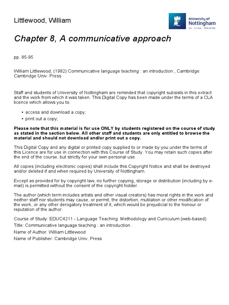 Chapter 8, A Communicative Approach Littlewood, William PDF