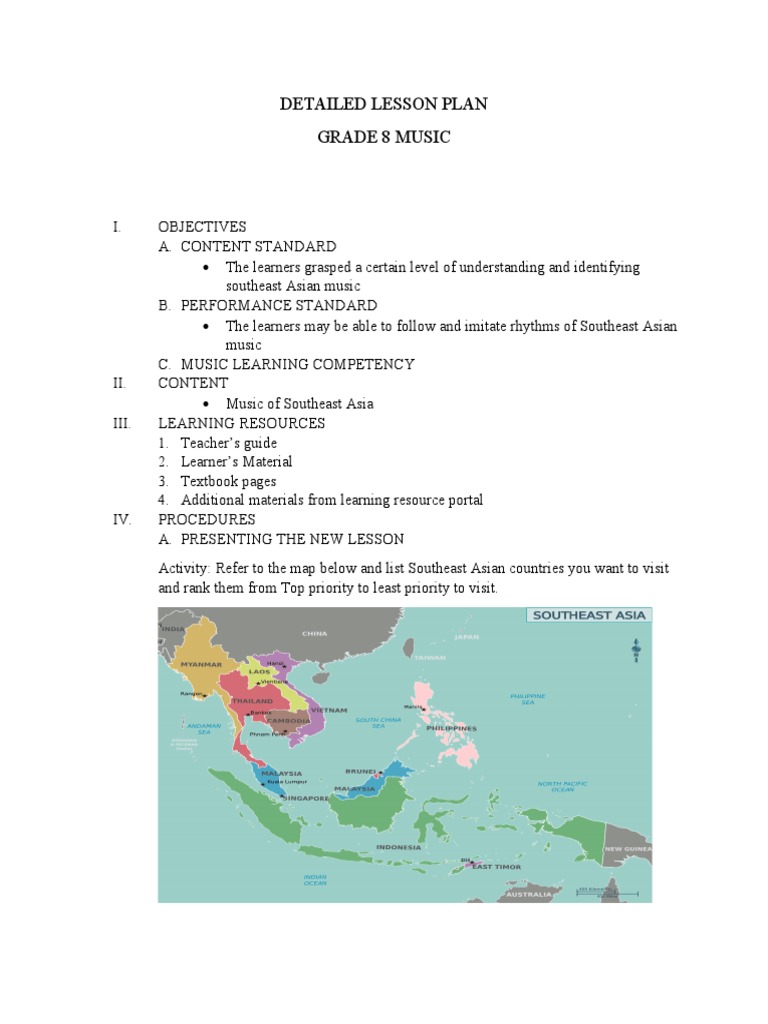 Grade 8 Southeast Asian Music Lesson Plan | PDF | Travel | Foreign ...