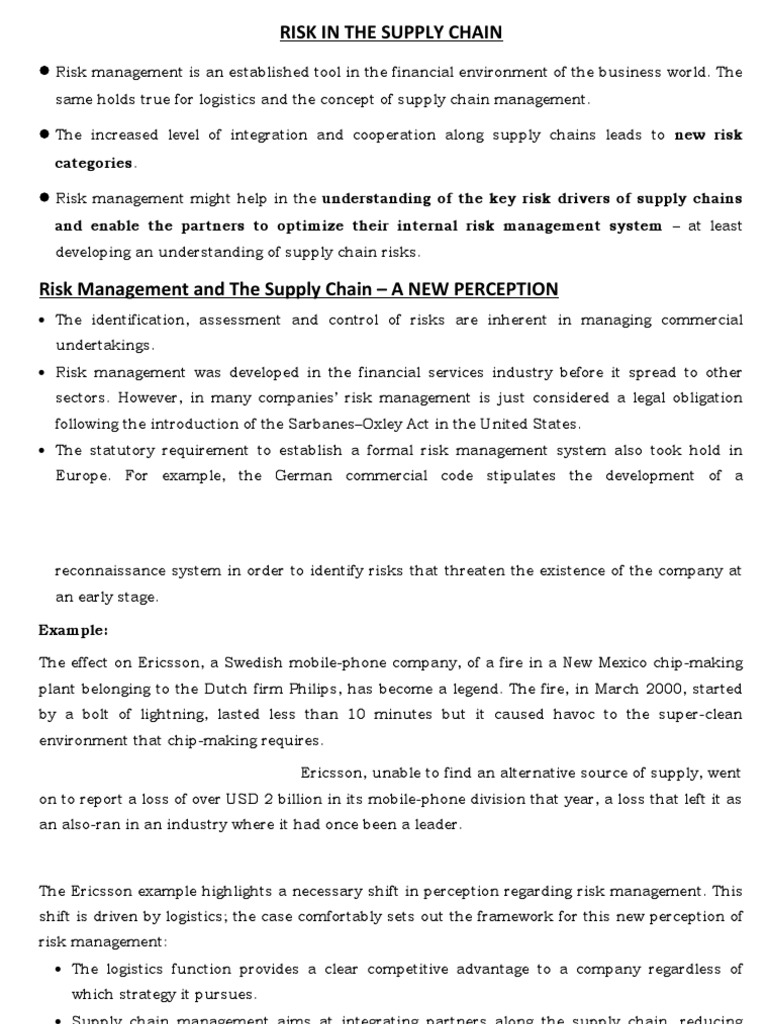 Risk in The Supply Chain | PDF | Risk | Risk Management
