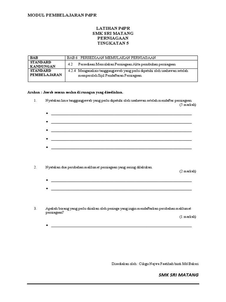 Latihan Pdpr Perniagaan Tingkatan 5 Pdf