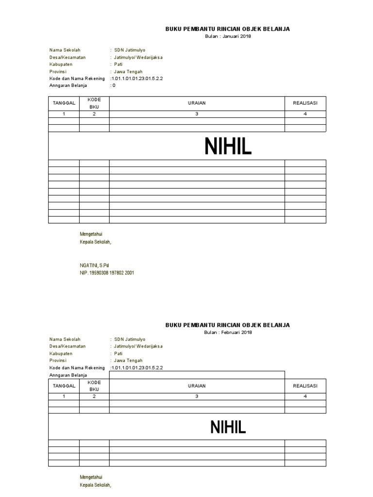 BK Rincian Objek Belanja 2018 | PDF