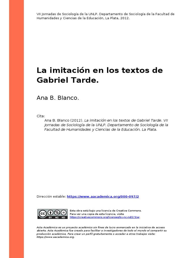 Ana B. Blanco (2012) La Imitacion en Los Textos de Gabriel Tarde PDF Hipnosis Sociología