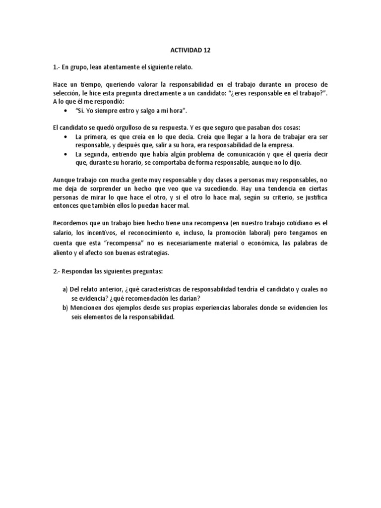 Actividad responsable en grupo