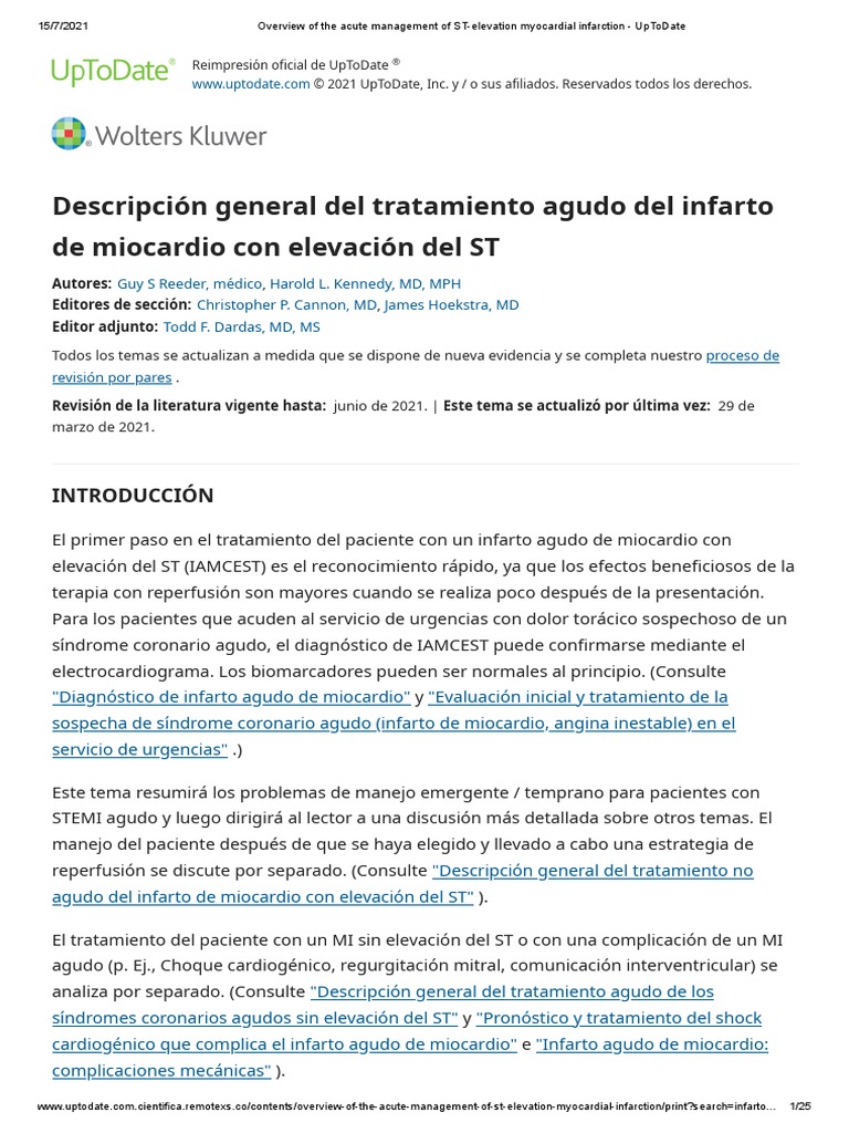 Descripción General Del Tratamiento Agudo Del Infarto de Miocardio Con ...