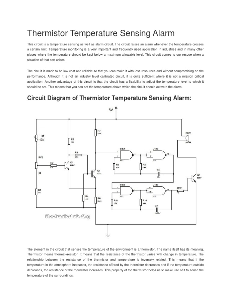 Thermistor Temperature Sensing Alarm PDF Electronic Circuits