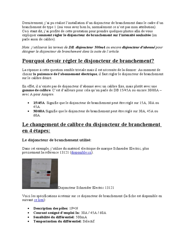 Disjoncteur D abonné Monophasé 30/60a 500ma Différentiel Sélectif Calibrage Disjoncteur | PDF | Électrotechnique