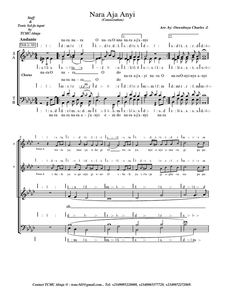 Nara Aja Anyi - Sheet Music & Lyrics | PDF