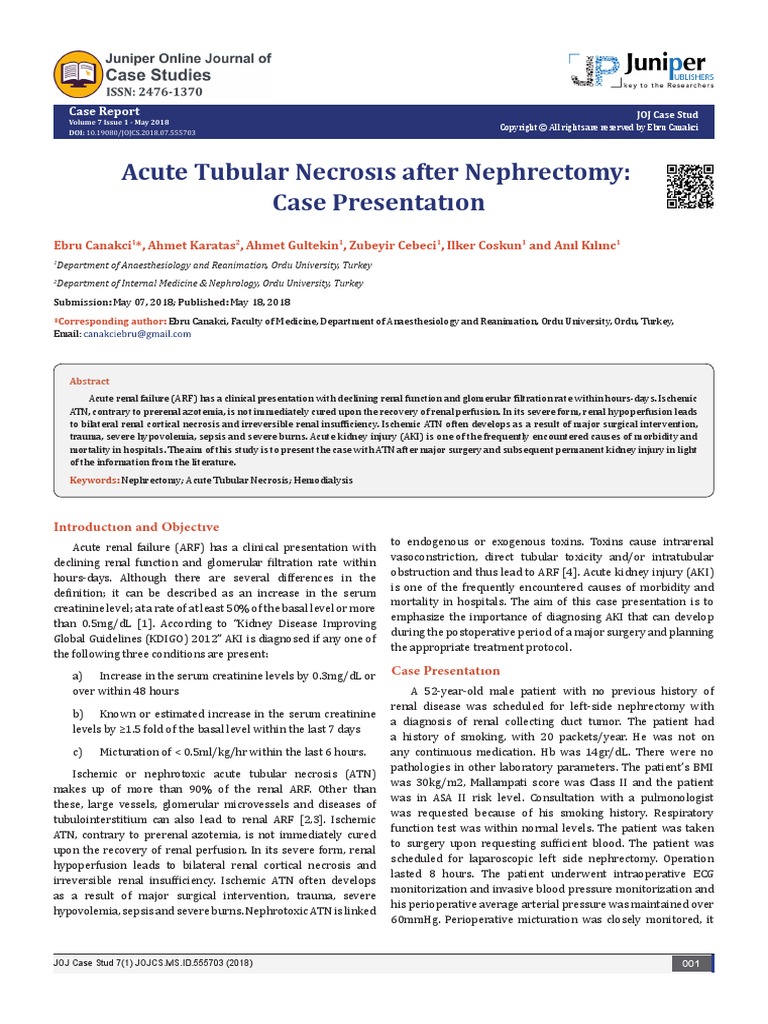 ATN Post Nephrectomy PDF Creatinine Urinary System