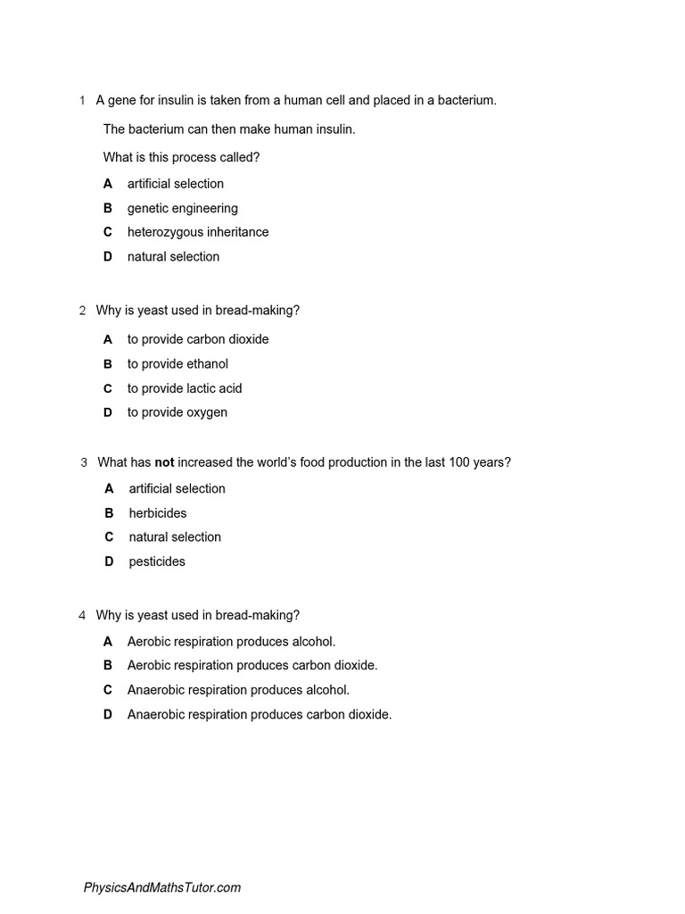 Genetic Engineering MCQs and Answers | PDF | Wellness | Technology ...