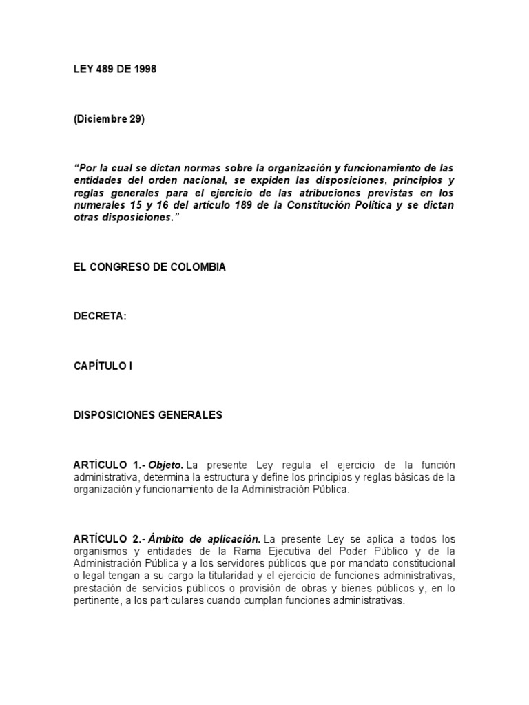Ley 489 de 1998 | PDF | Administración Pública | Democracia
