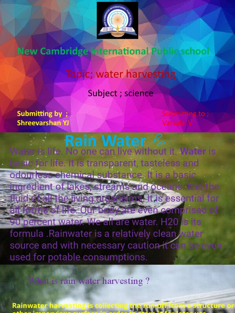 Science Water Harvesting PPT 2021 Class 10th PDF Water