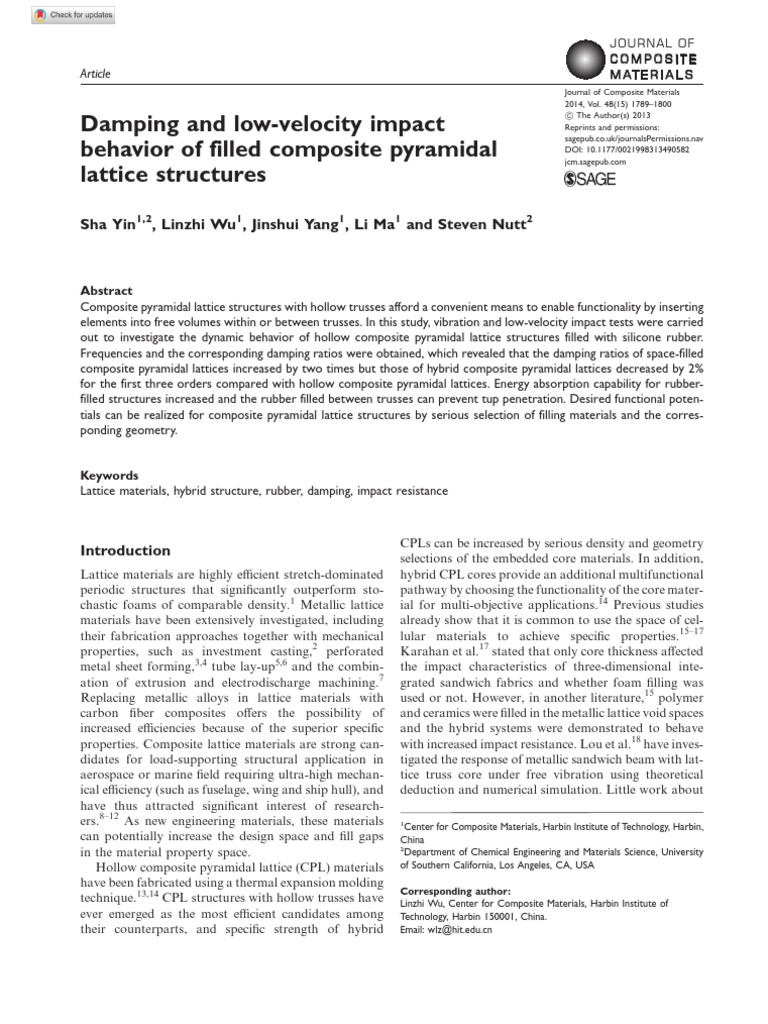 Damping and LowVelocity Impact Behavior of Filled Composite Pyramidal