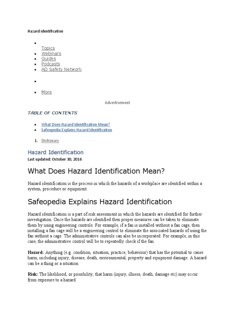 Hazard Identification PDF Sensitivity Analysis Risk