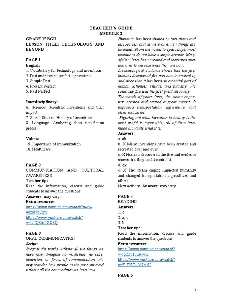 Grade 1 Teacher's Guide: Technology Lessons | PDF | Telegraphy | Neil ...