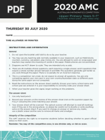 2020 Australian Mathematics Competition AMC Upper Primary Years 5 - 6 and 7