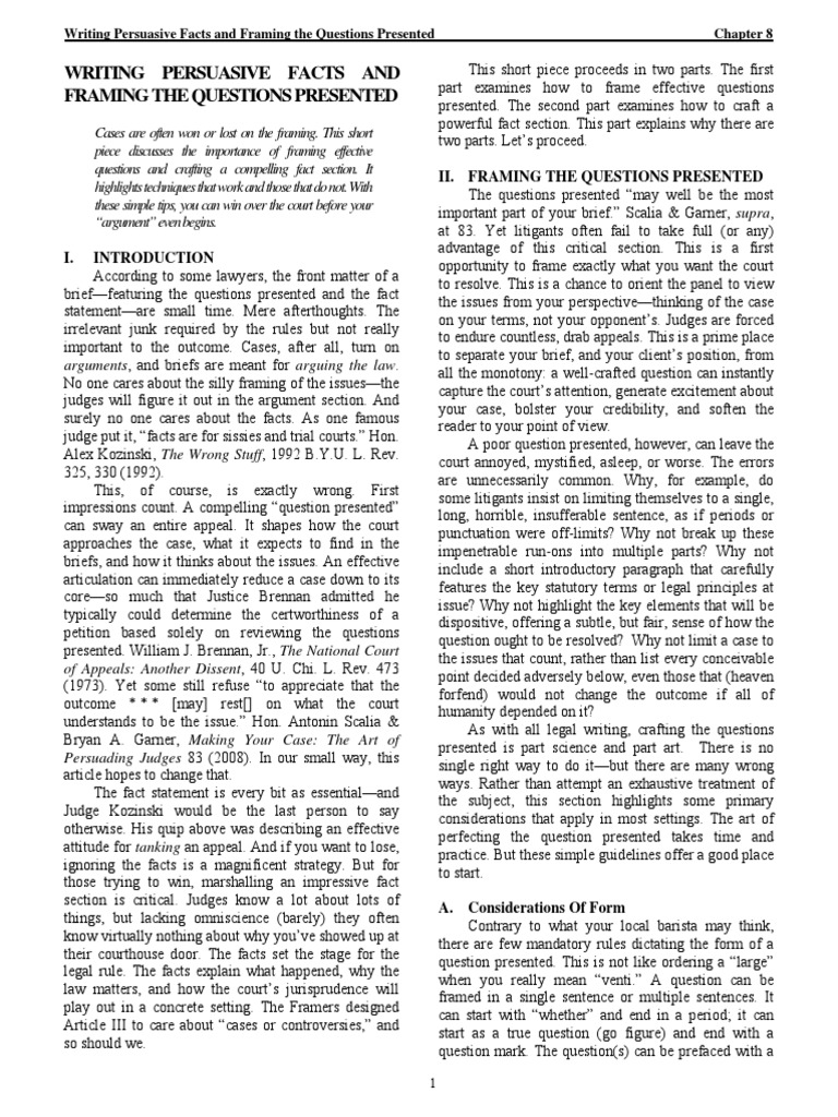 Framing Questions for Legal Persuasion | PDF | Appeal | Brief (Law)