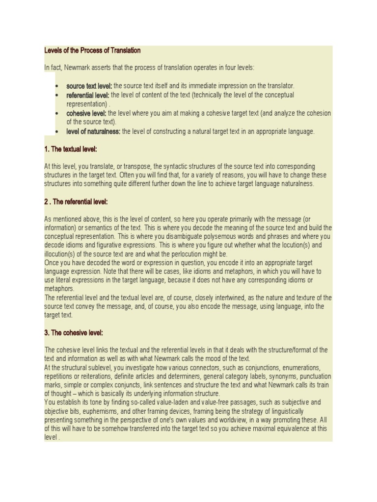 Four Levels of Translation Process | PDF | Idiom | Translations
