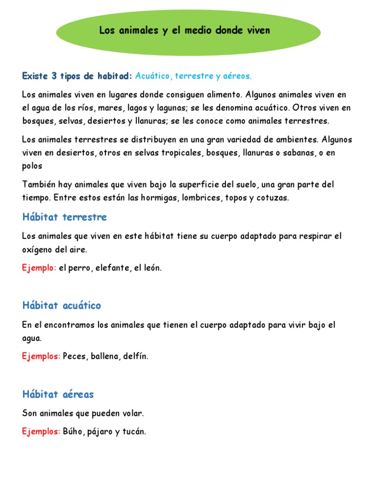 Los Animales y El Medio Donde Viven. | PDF