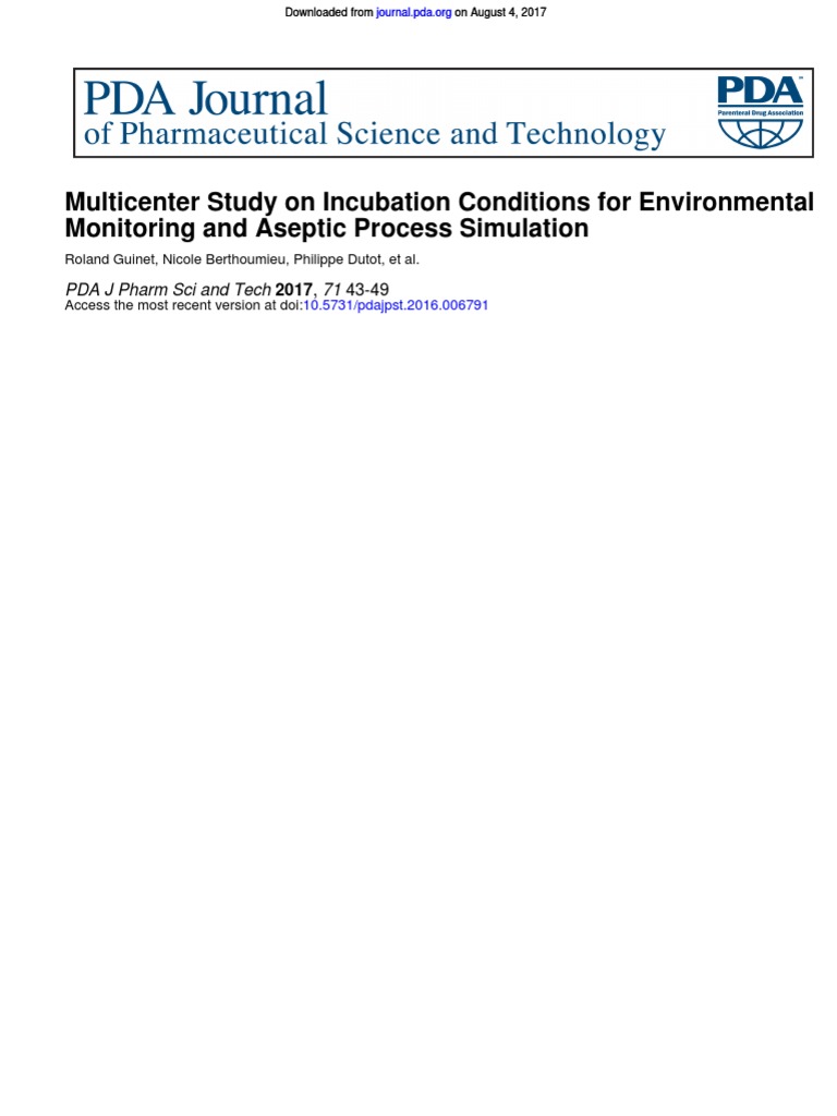 Multicenter Study On Incubation Conditions For Environmental Monitoring