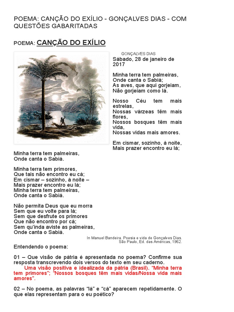 Armazém de Texto - Poema - Canção Do Exílio - Gonçalves Dias - Com ...