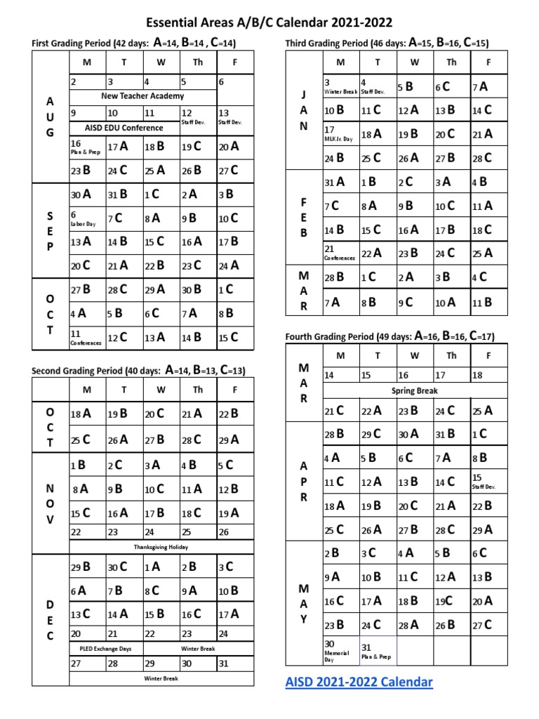 Abc Calendar 21-22 | PDF | Holidays | Observances
