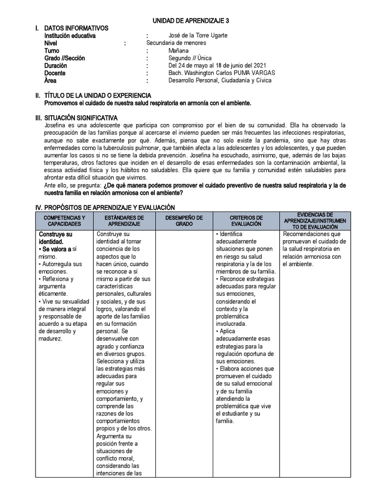 Unidad de Aprendizaje 3 DPCC 2° | PDF | Las emociones | Aprendizaje
