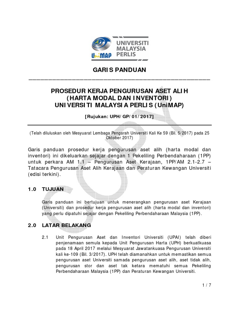 Garis Panduan Prosedur Kerja Pengurusan Aset Alih Harta Modal 