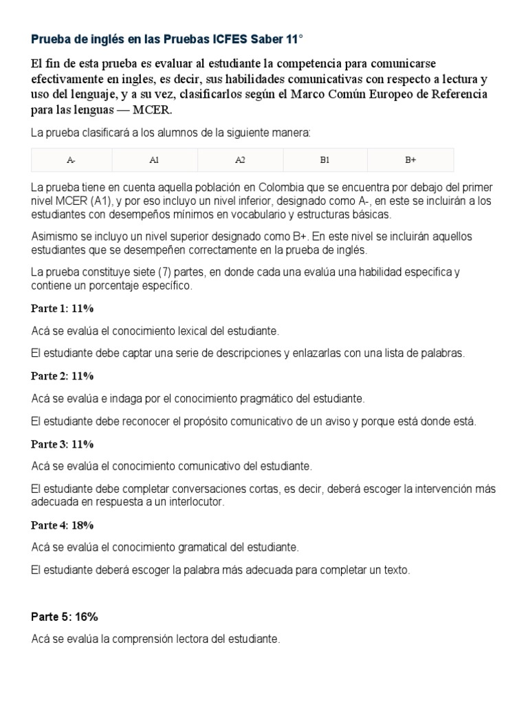 Evaluación de Inglés en ICFES Saber 11 | PDF