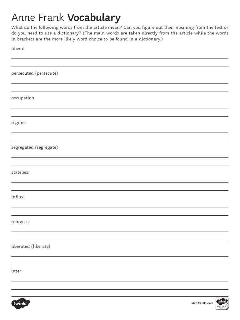 Anne Frank Vocabulary Guide | PDF | Language Arts & Discipline