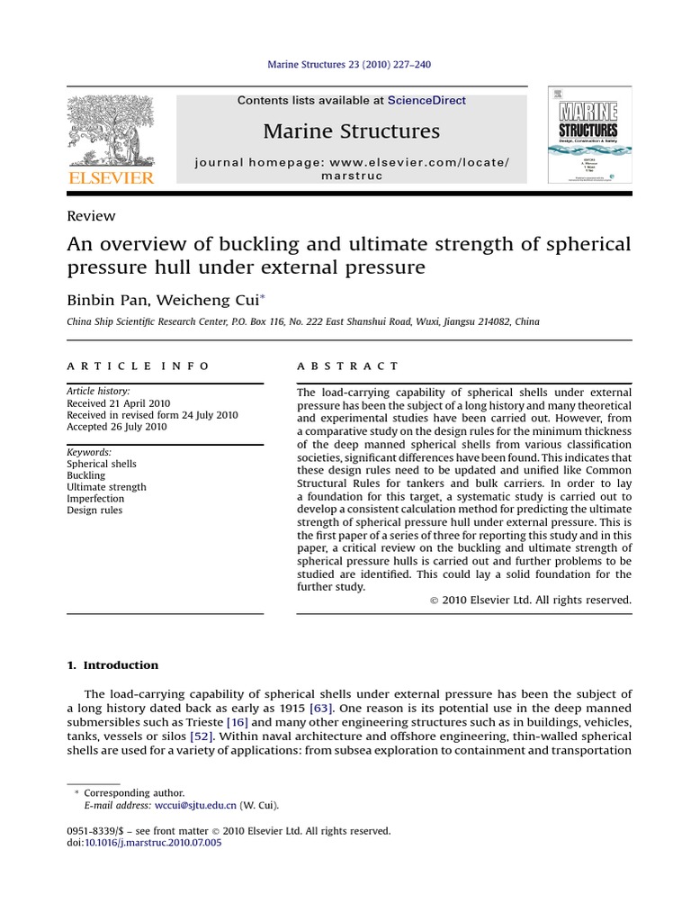 Spherical Pressure Hull Strength Review | PDF | Buckling | Deformation ...