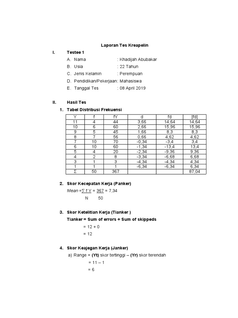 Laporan Hasil Tes Kreapelin Mahasiswa | PDF