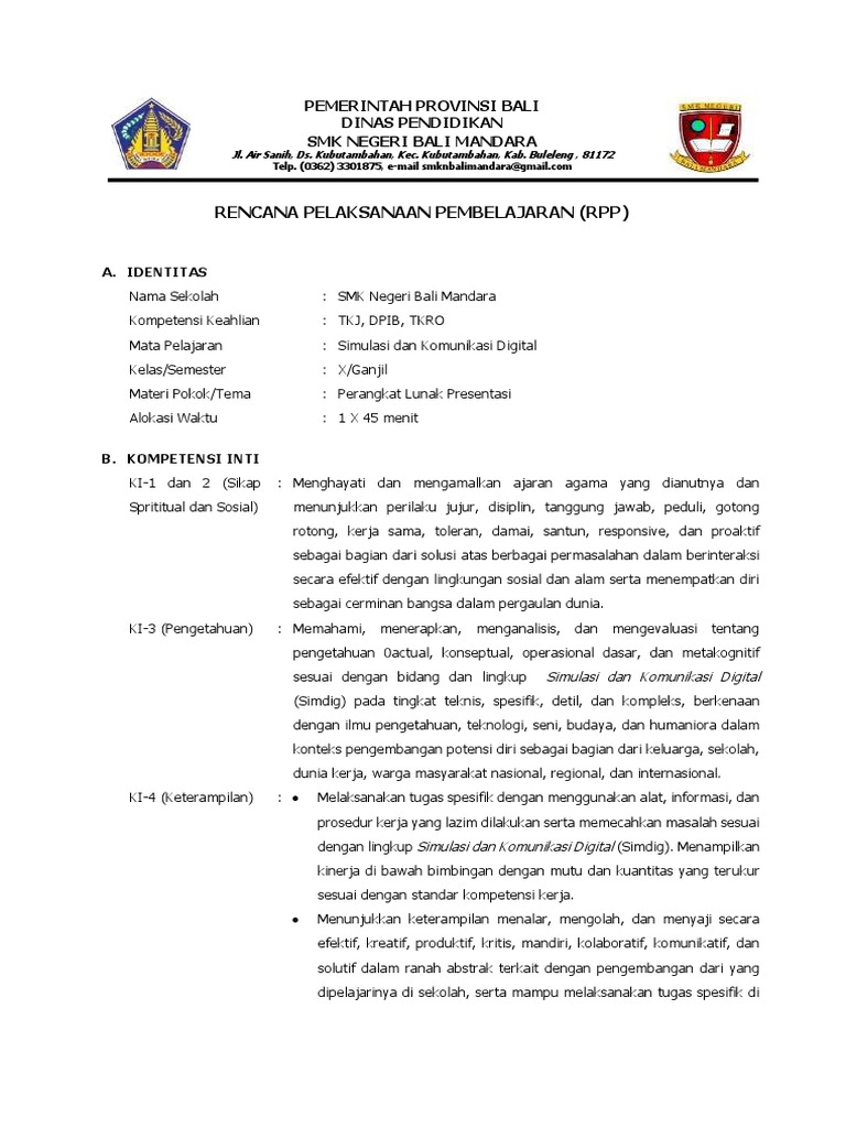 Rencana Pelaksanaan Pembelajaran (RPP) : Pemerintah Provinsi Bali Dinas ...