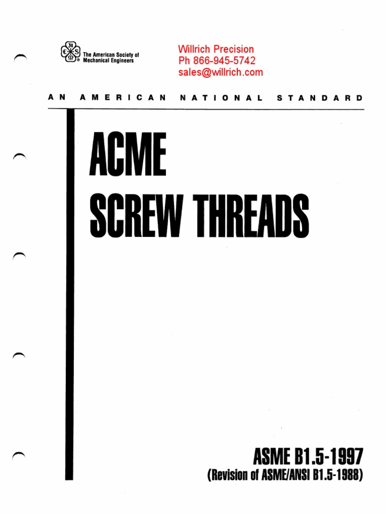 ASME B1.5-1997 Acme Screw Thread Standard | PDF | Screw | Machining