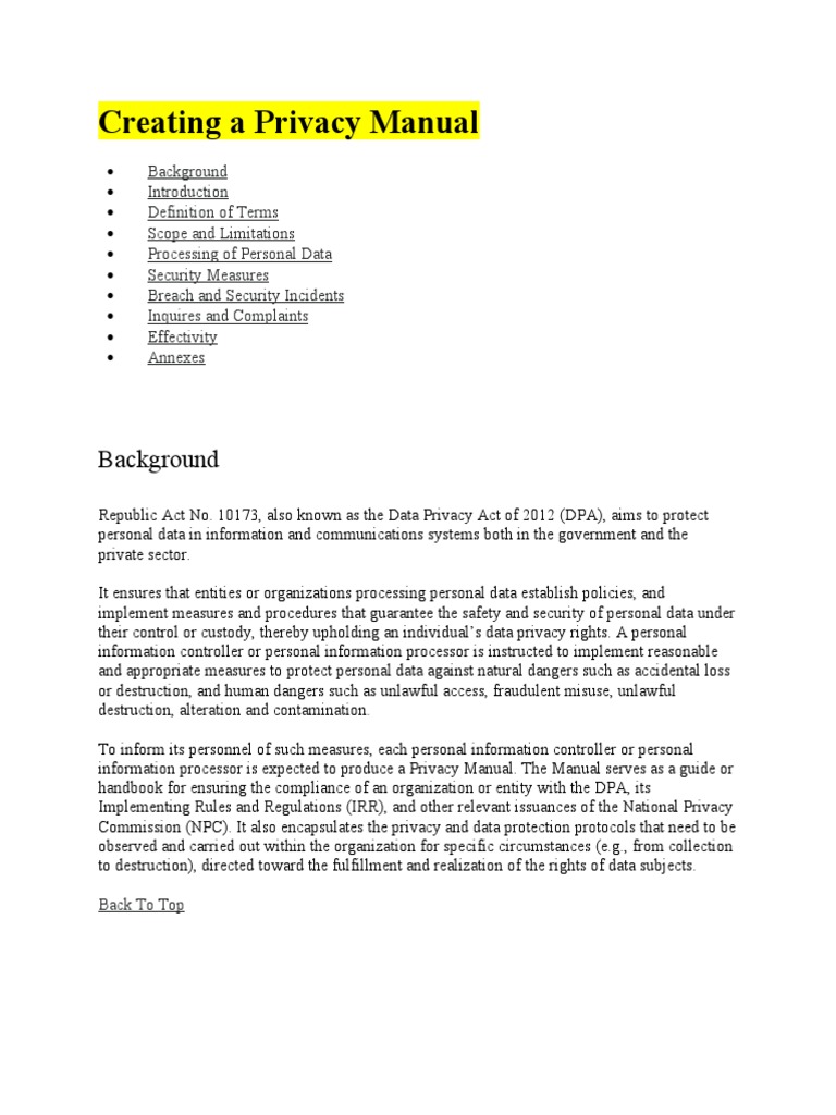 Privacy Manual for Data Protection Compliance | PDF | Information ...