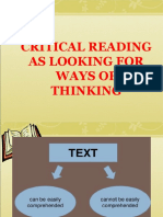 Critical Reading As Looking For Ways of Thinking