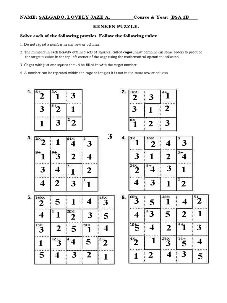 Kenken Puzzle Rules