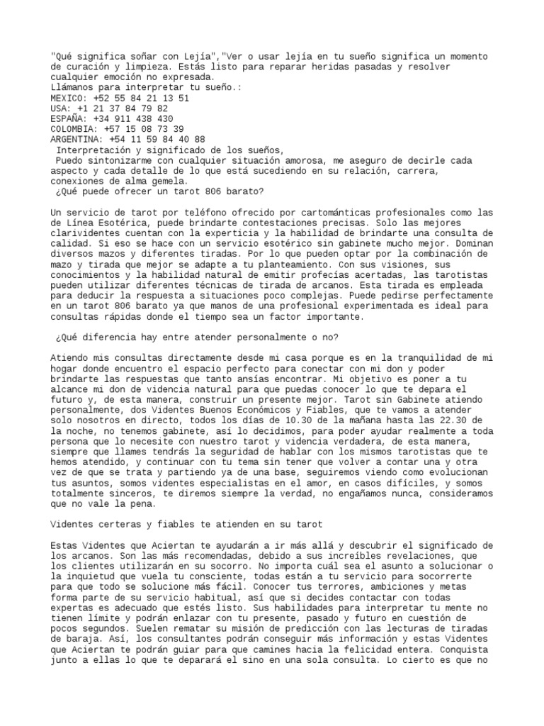 Qué Significa Soñar Con Lejía PDF Tarot Clarividencia