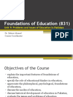 Foundations of Education 831 - Unit 9 Problems and Issues of Education in Pakistan - Dr. Zaheer Ahmad