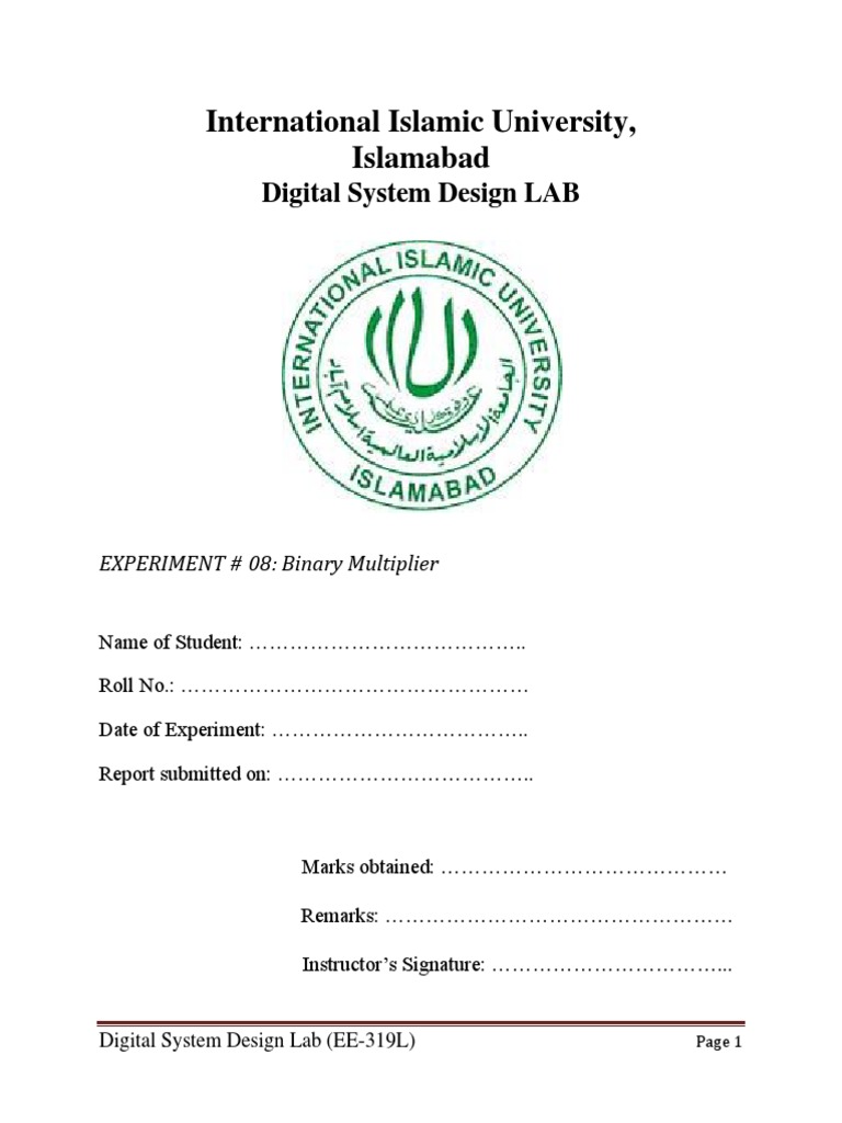 International Islamic University, Islamabad: Digital System Design LAB ...