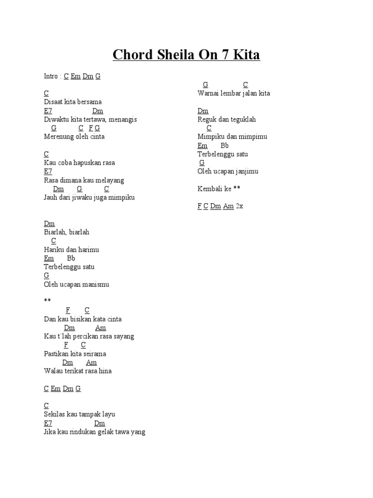 Sheila On 7 Kita chord sheet music and lyrics