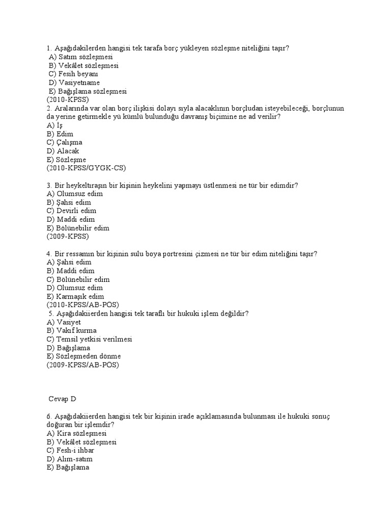 Cikmis Borclar Hukuku Sorulari Pdf