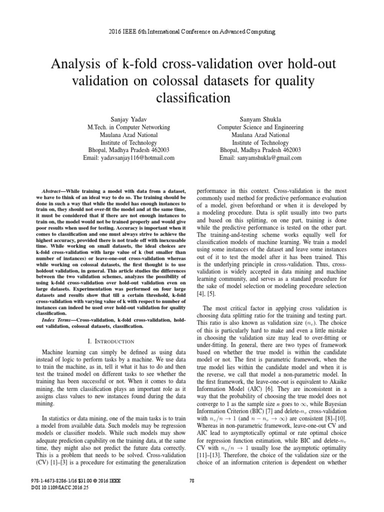 Analysis of K-Fold Cross-Validation Over Hold-Out | PDF | Cross ...