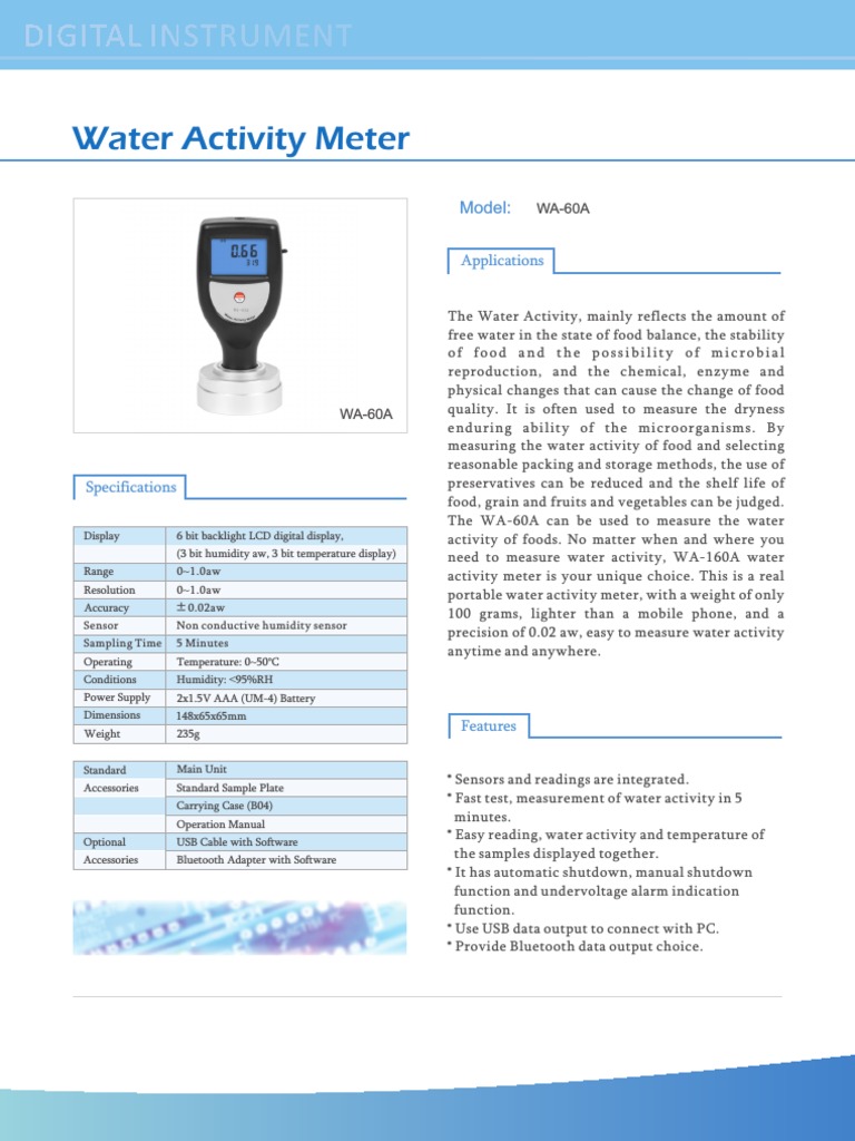 pH, Conductivity & TDS Meters Water Activity Meter WA60A with