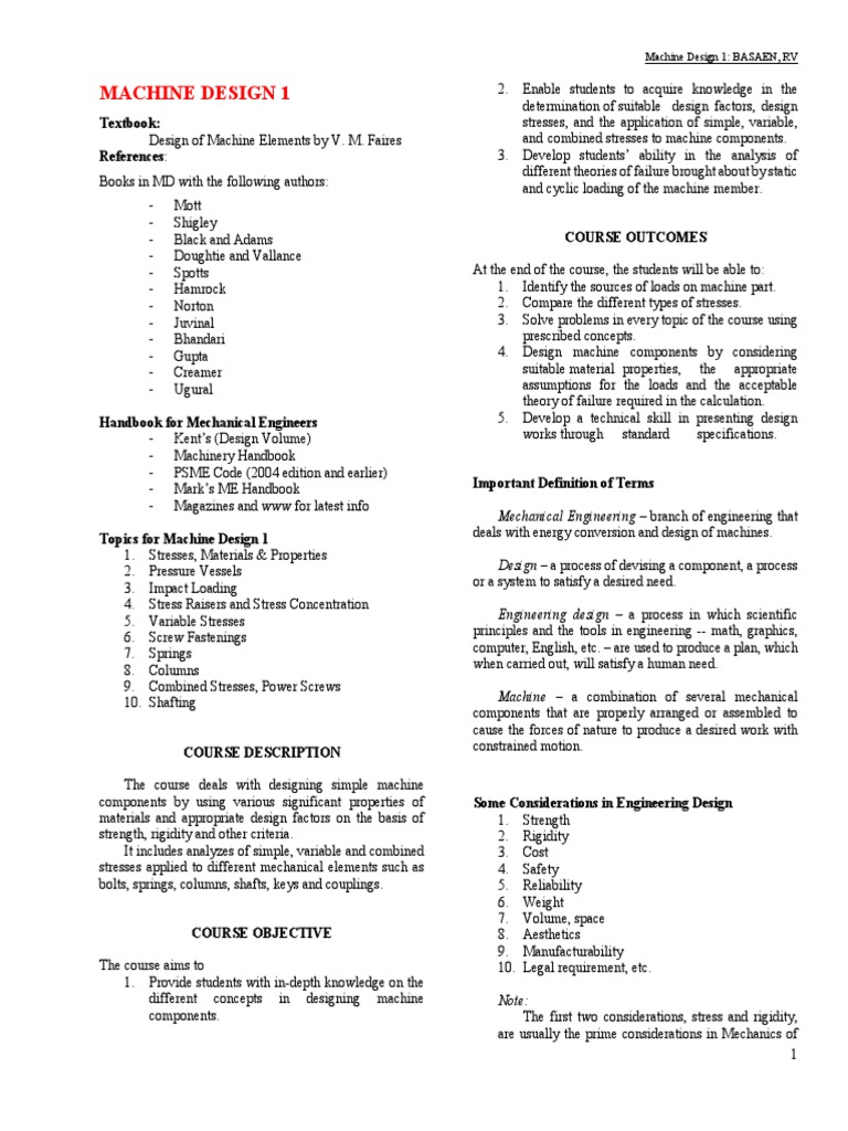 Machine Design 1 Course Overview | PDF | Bending | Beam (Structure)