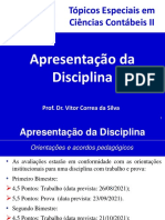 Apresentação da Disciplina - Tópicos Especiais em Ciências Contábeis II